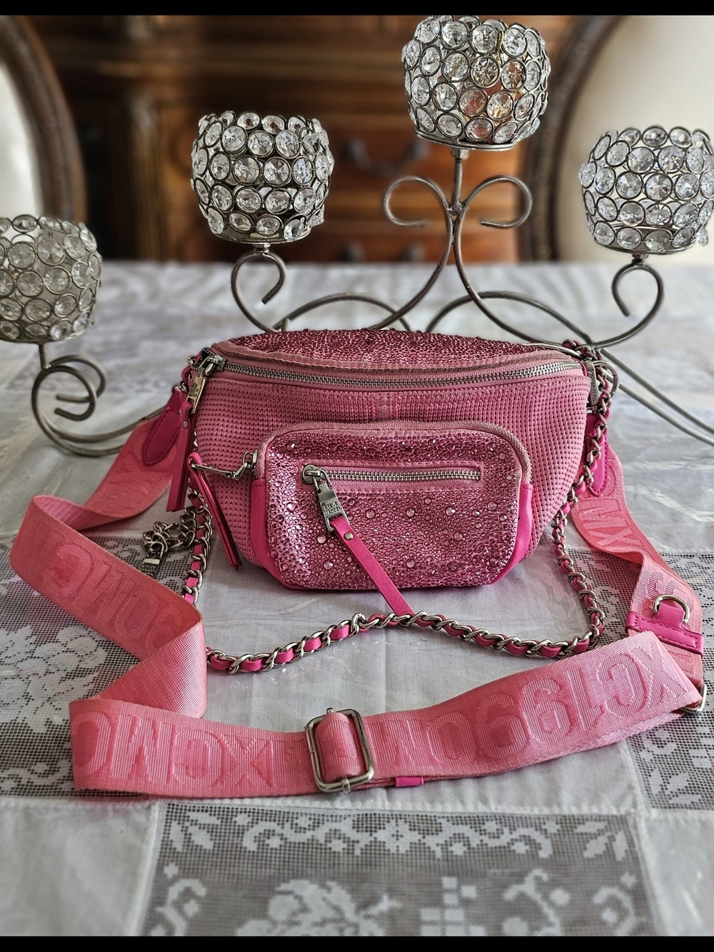 Steve Madden Pink Embellished Crossbody Belt Bag